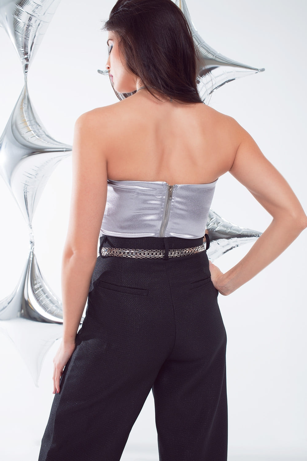 Top Sin Tirantes Estilo Corsé En Plata