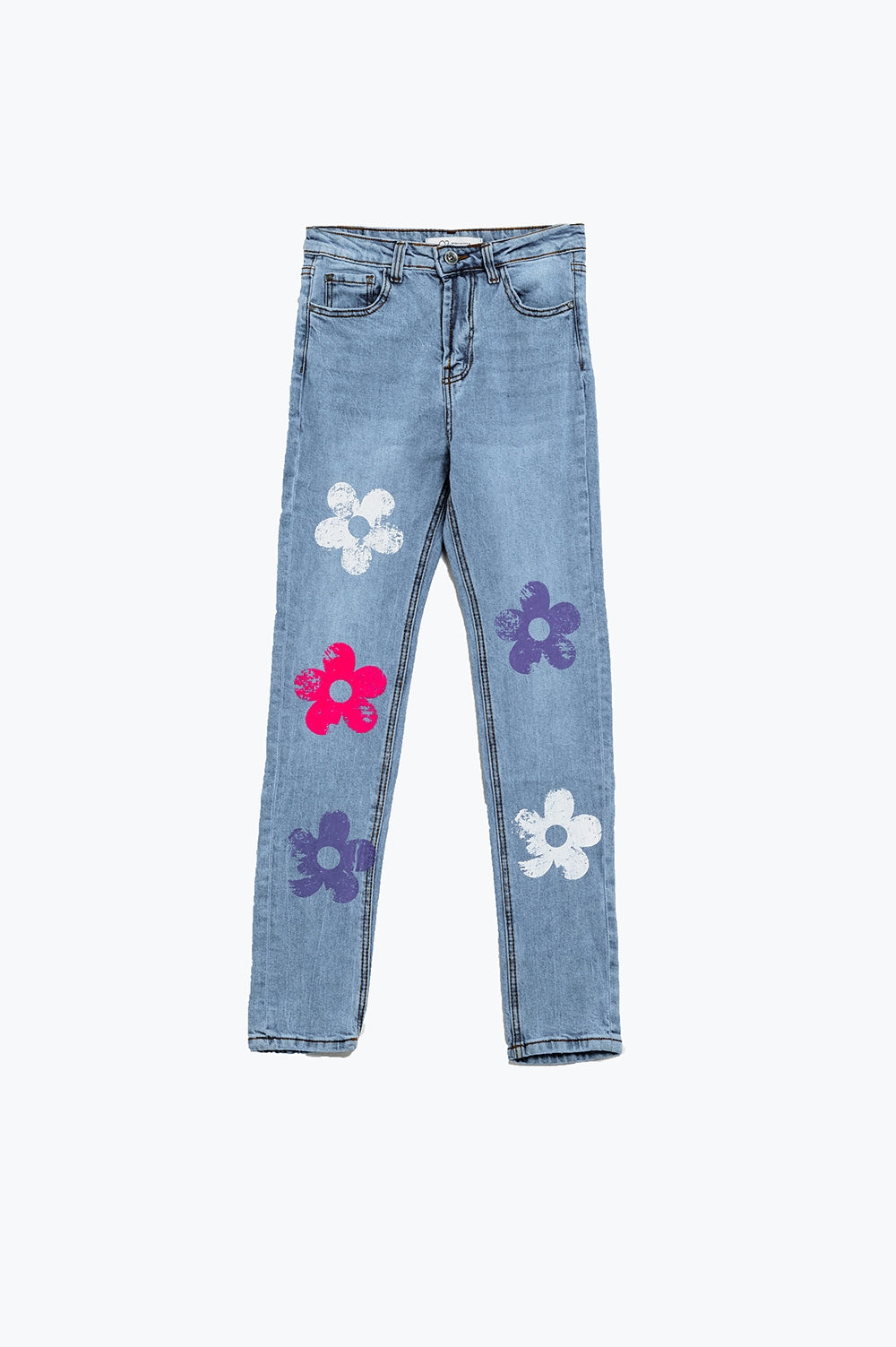 Vaqueros 5 bolsillos skinny con detalle de flores