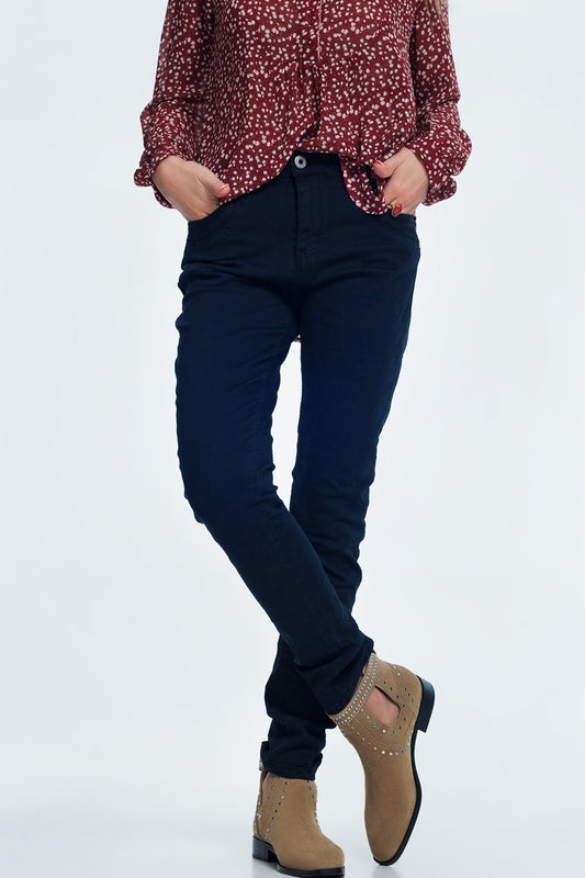 Q2 Vaqueros azul marino de tiro caído