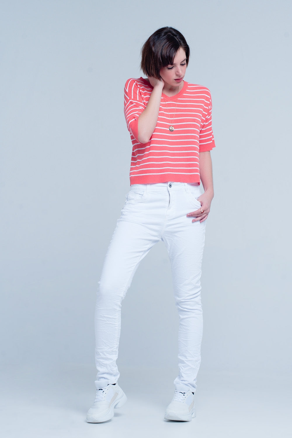 Vaqueros blancos Boyfriend de corte sllim