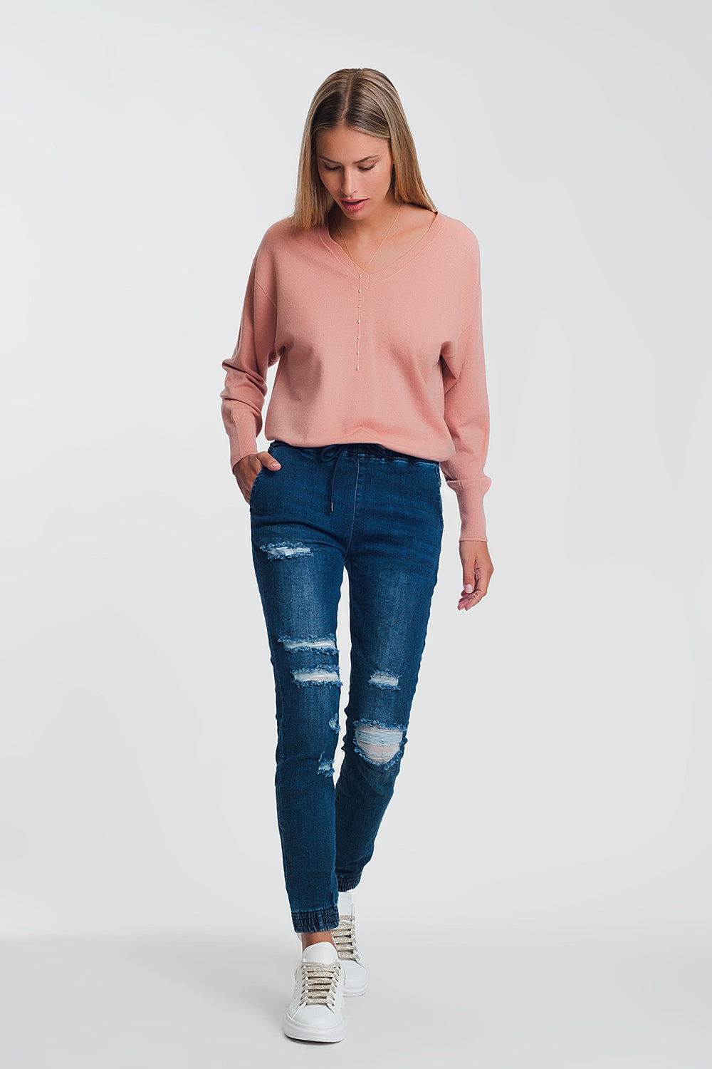 Vaqueros ligeros estilo joggers azul oscuro