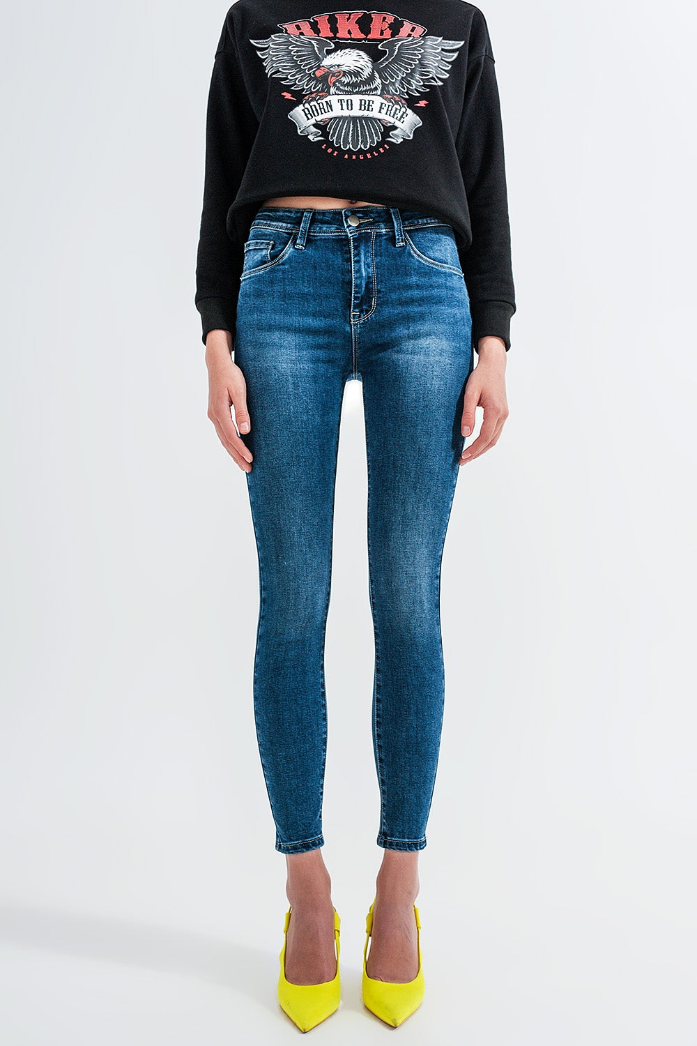 Vaqueros skinny con lavado azul medio de talle alto