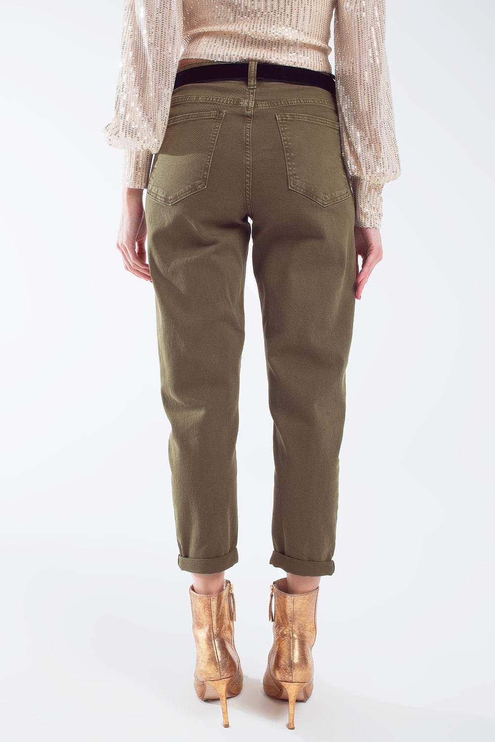 Vaqueros slouchy de algodón de talle medio en khaki sepia
