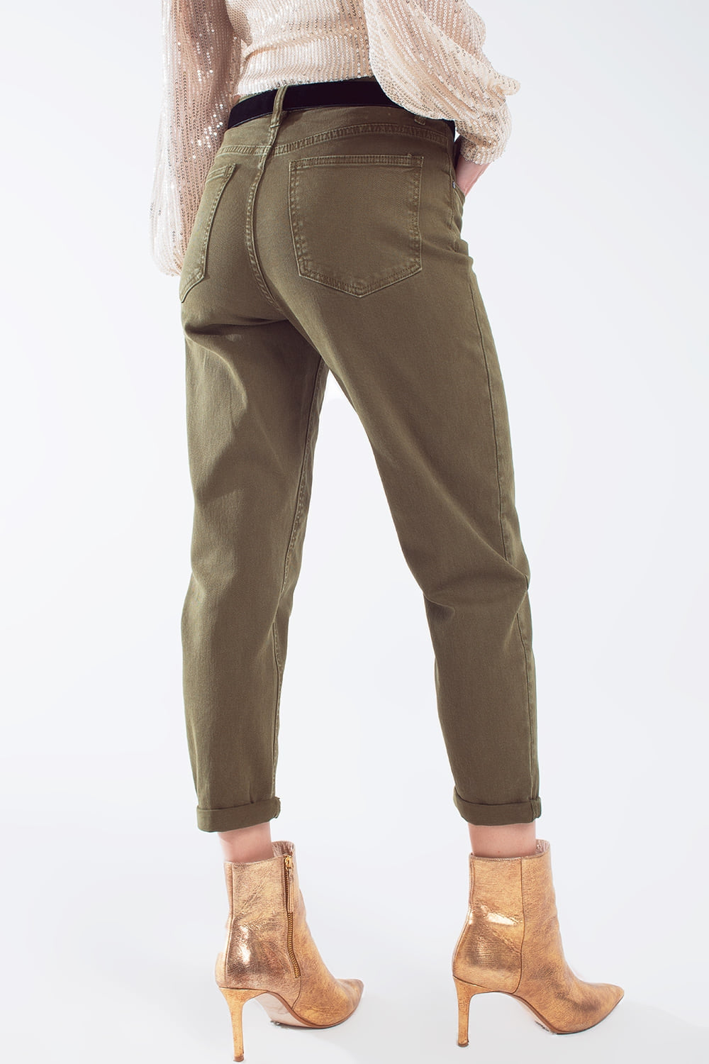 Vaqueros slouchy de algodón de talle medio en khaki sepia