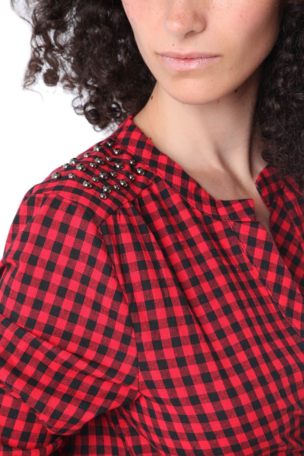 Vestido camisero con estampado a cuadros rojos