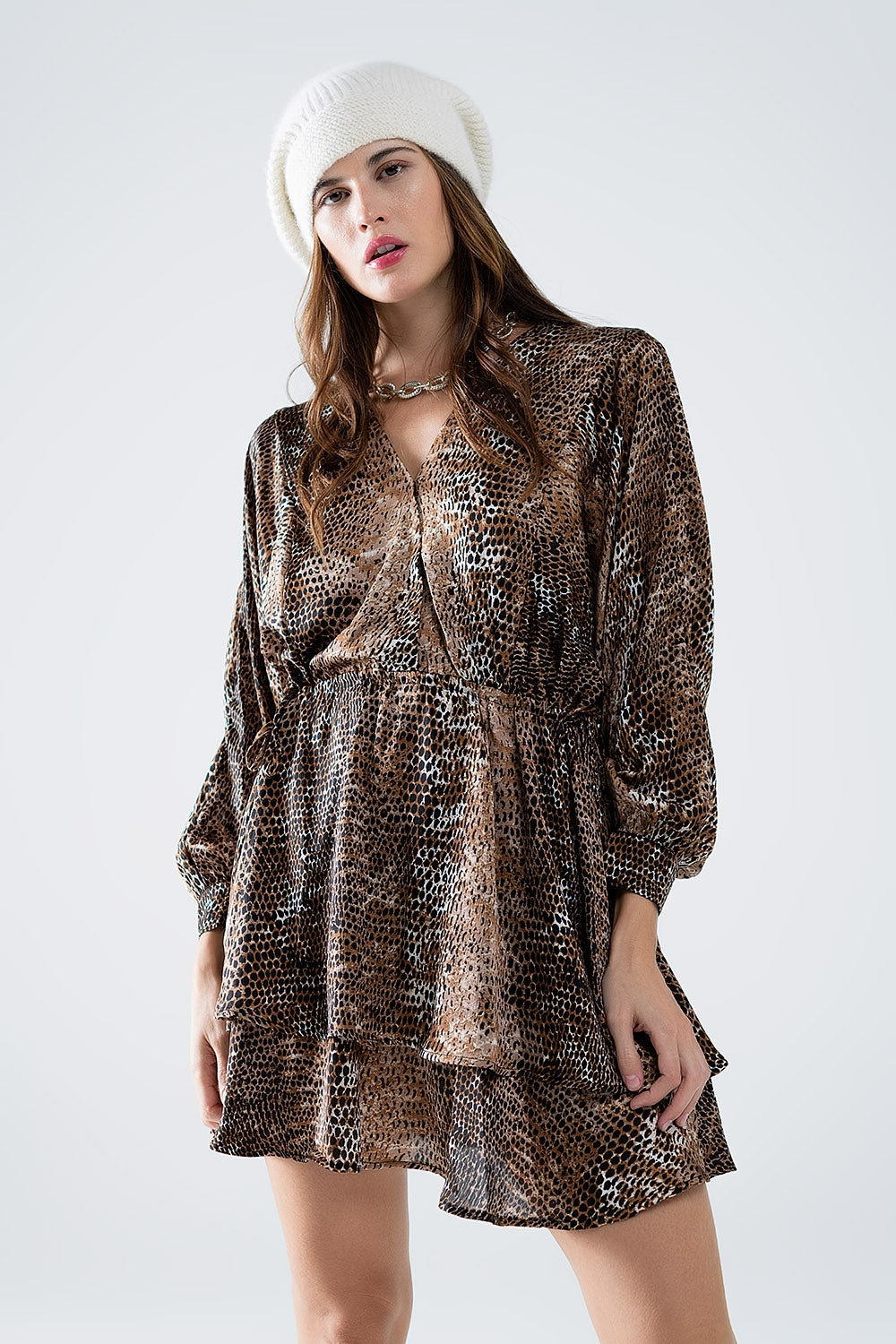 Vestido de gasa con estampado de leopardo marrón
