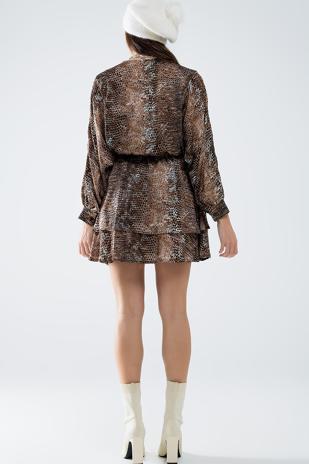 Vestido de gasa con estampado de leopardo marrón