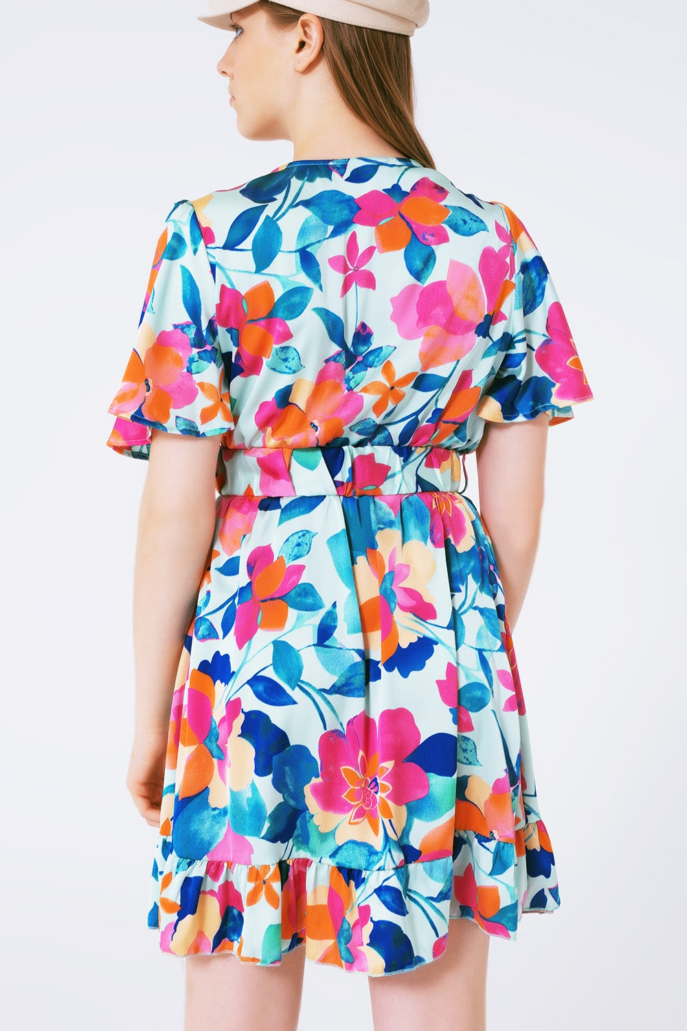 Vestido de raso suave estampado flores con cinturon