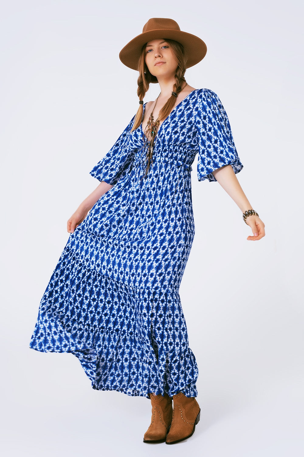 vestido maxi estampado boho cruzado en la espalda