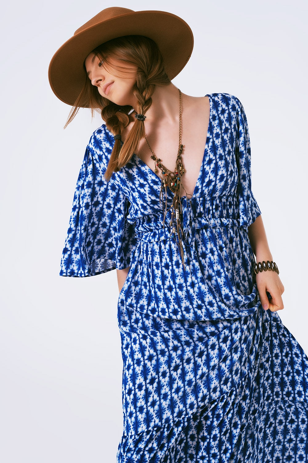 vestido maxi estampado boho cruzado en la espalda