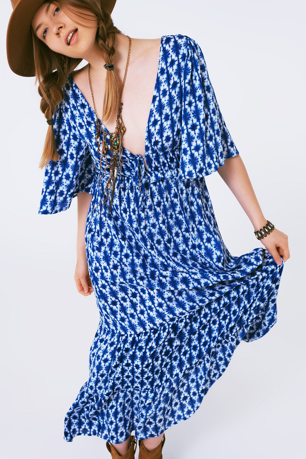 vestido maxi estampado boho cruzado en la espalda