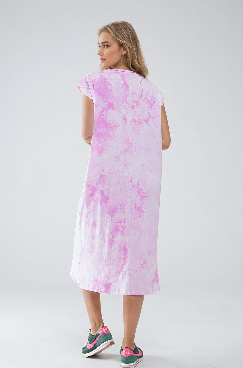 Vestido Midi Camisa Teñido Anudado en Rosa