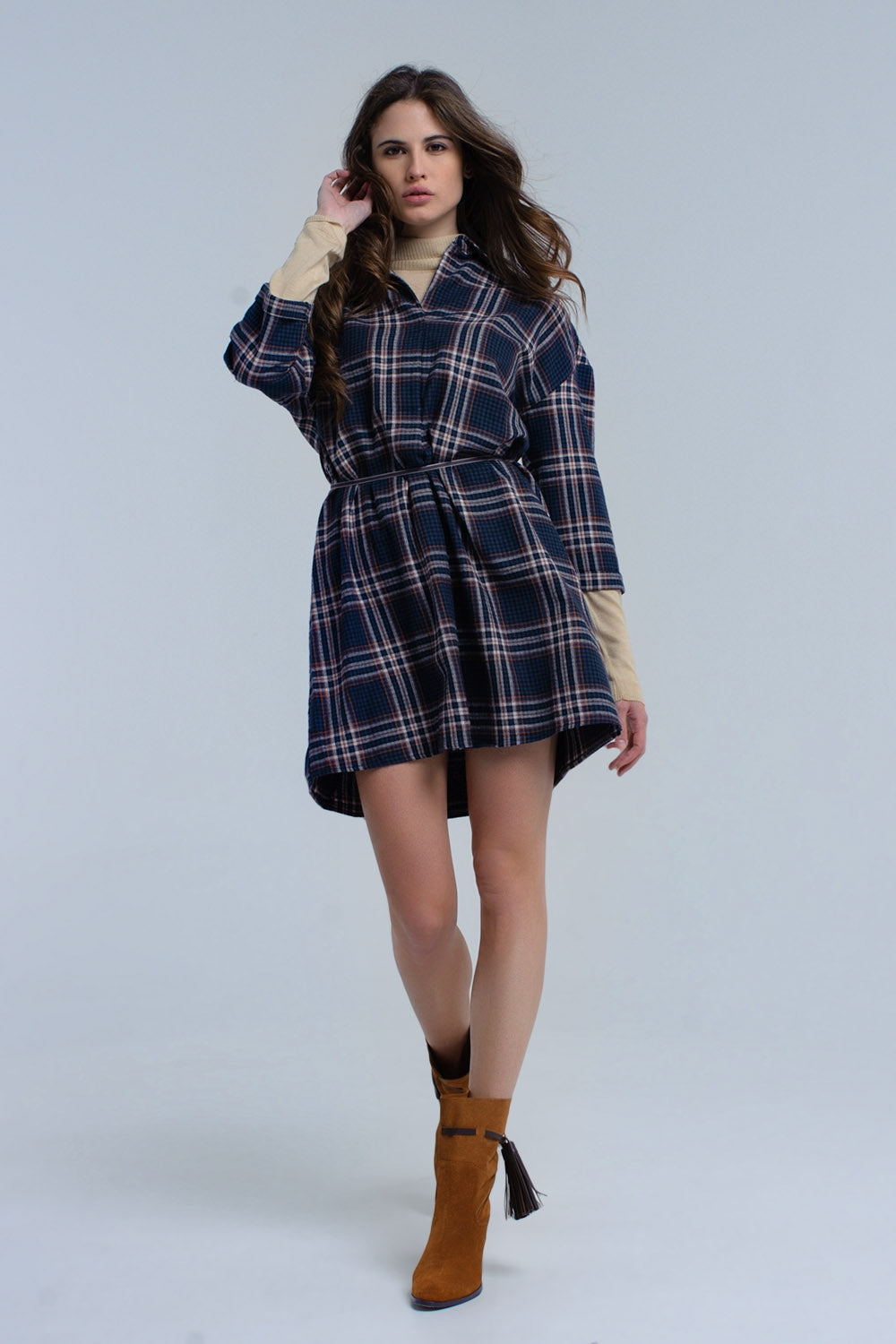 Vestido midi de cuadros azul marino