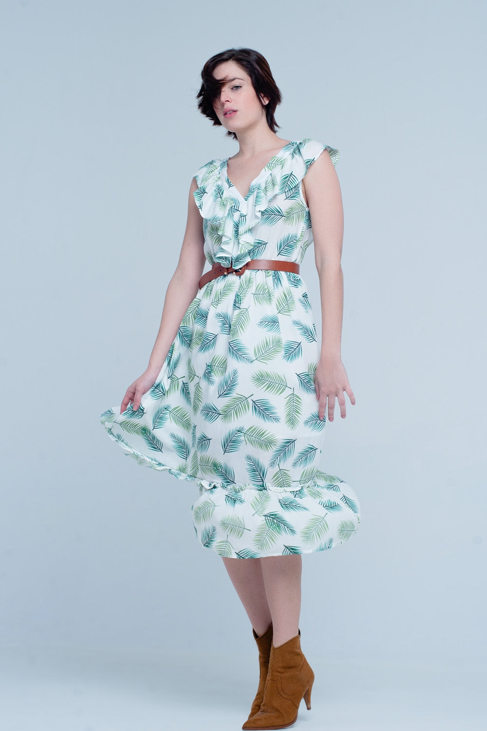 Vestido midi estampado de flores tropical