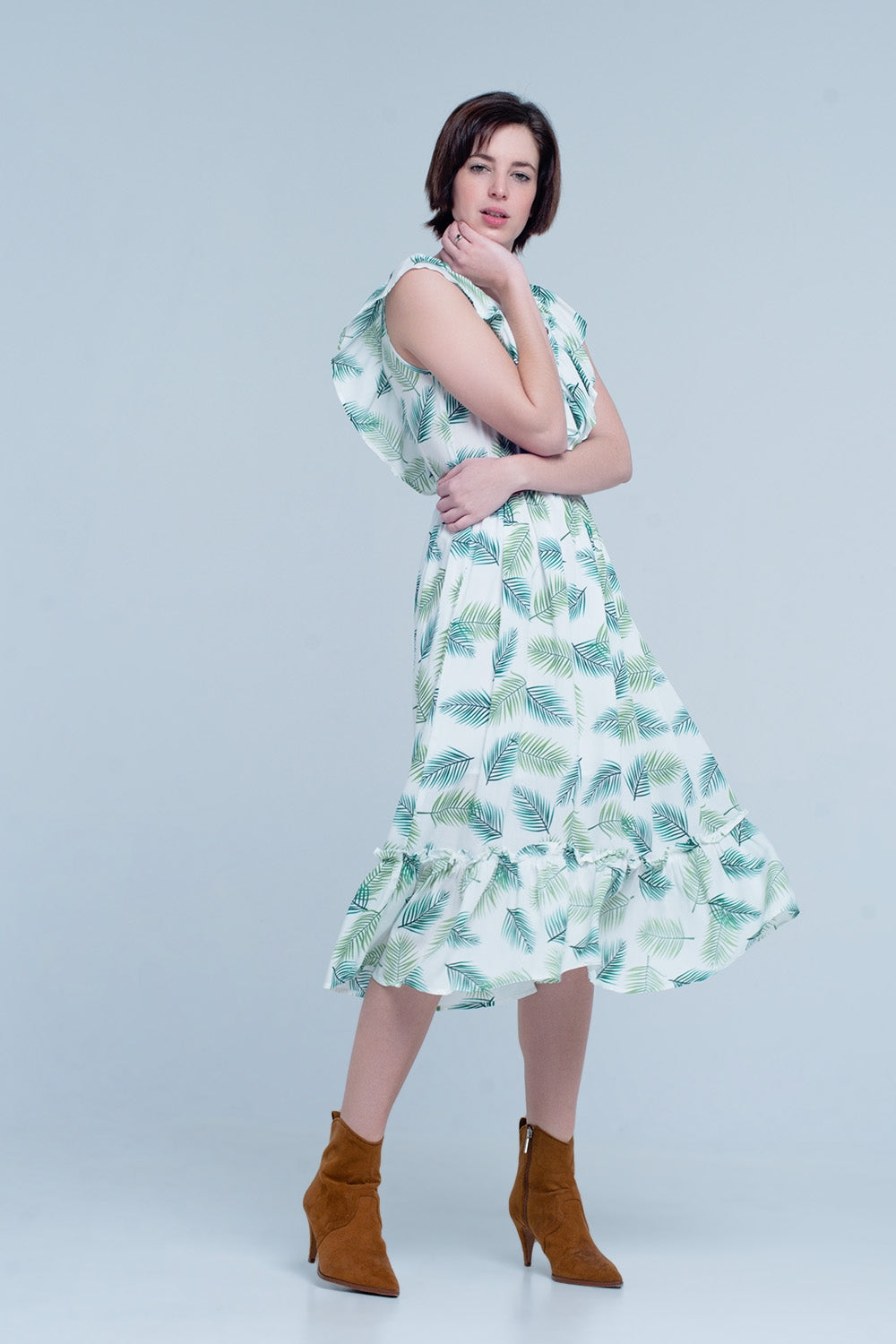 Vestido midi estampado de flores tropical
