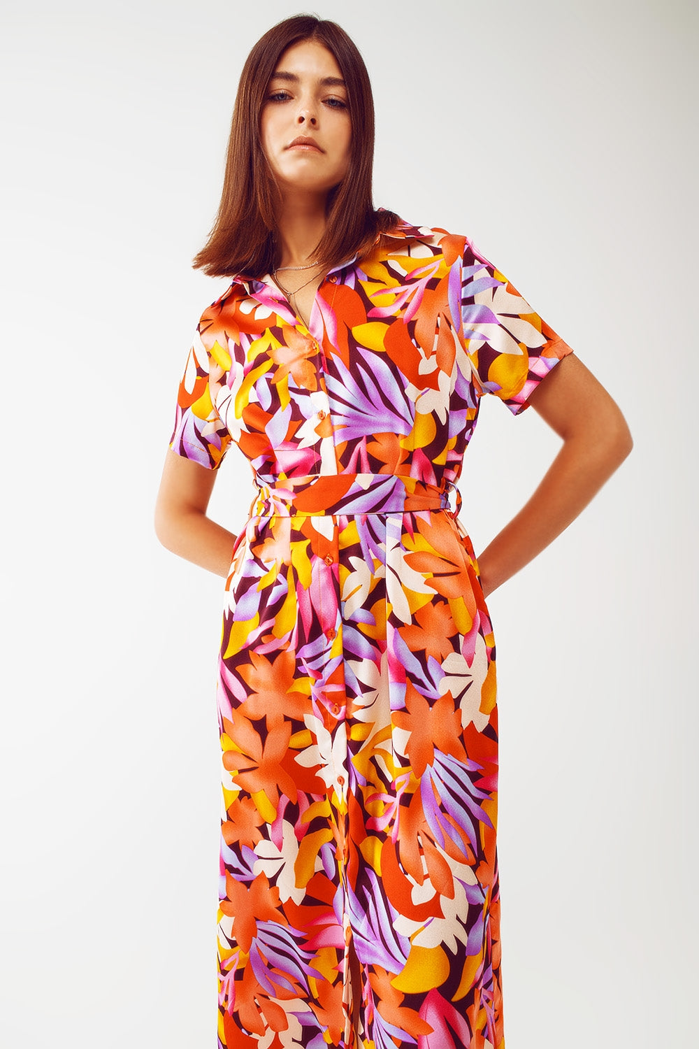 Vestido midi estampado floral en multicolor