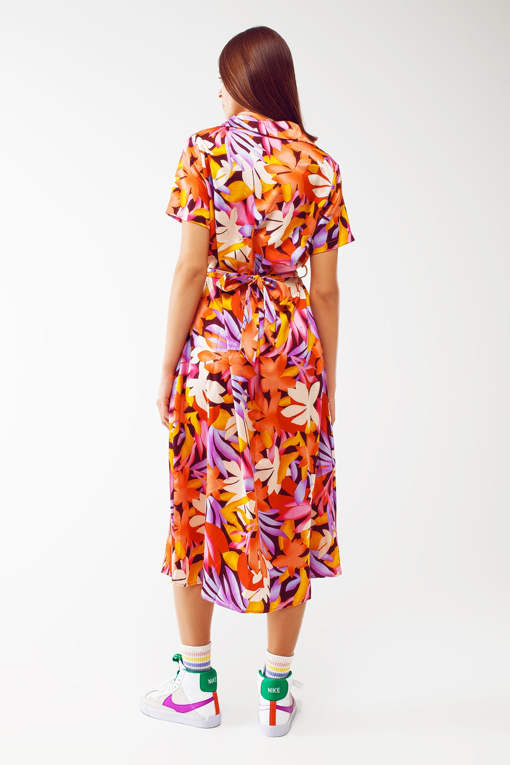 Vestido midi estampado floral en multicolor