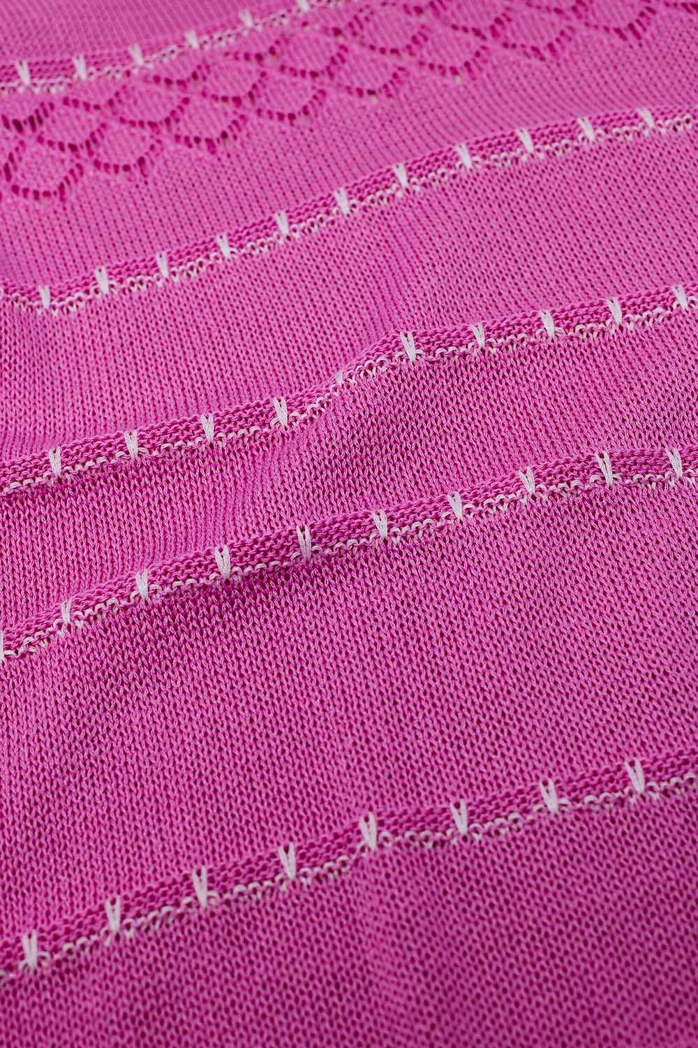 Vestido midi sin mangas fucsia con escote en pico y diseño de ganchillo