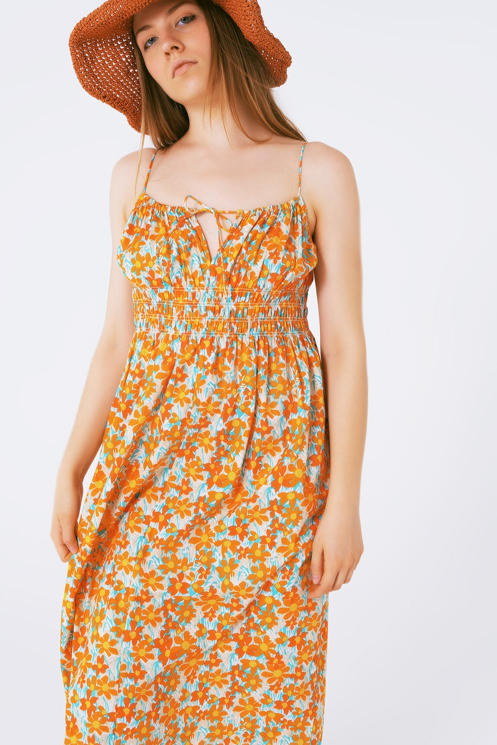 Vestido playero largo estampado de flores