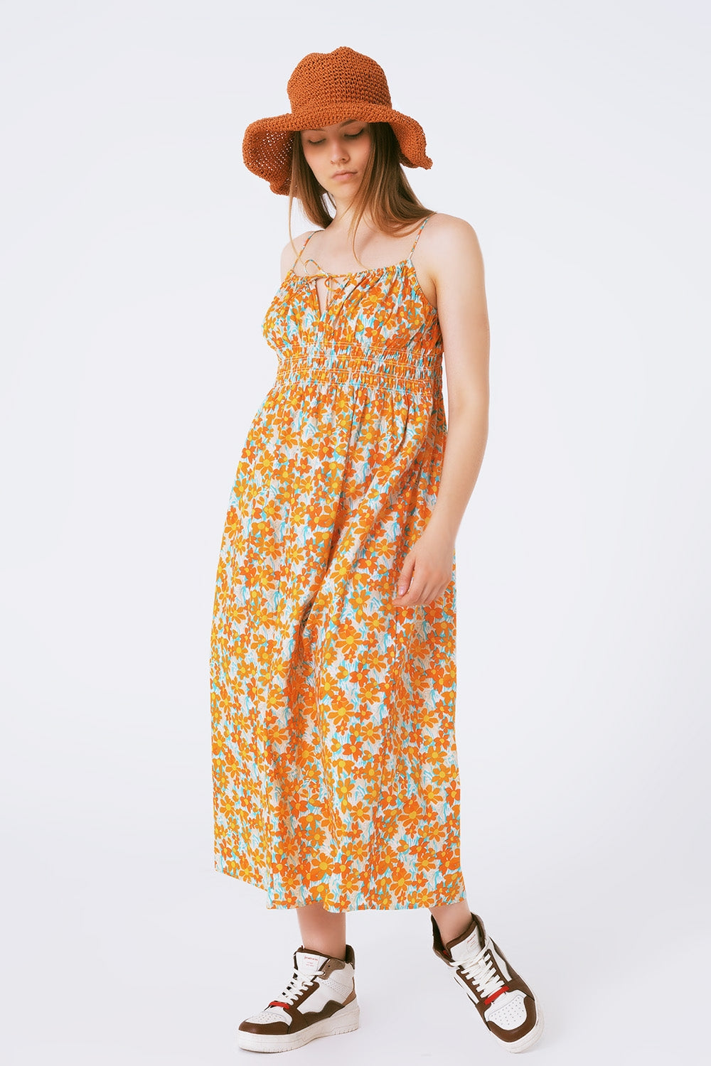 Vestido playero largo estampado de flores