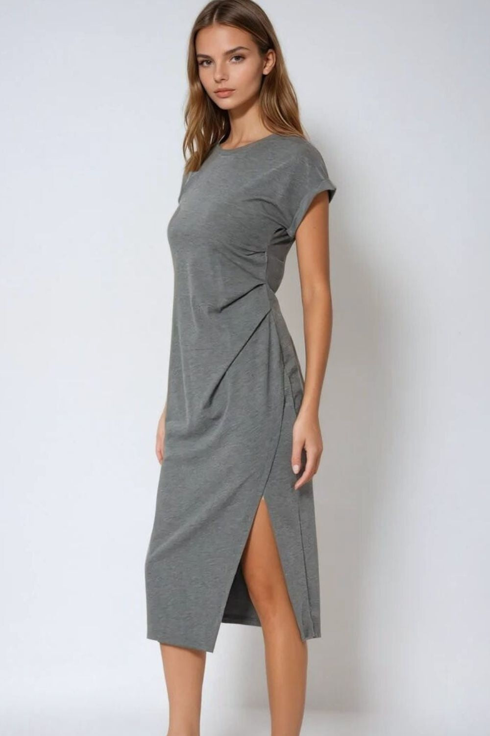 Q2 Vestido sin mangas de tencel elástico gris