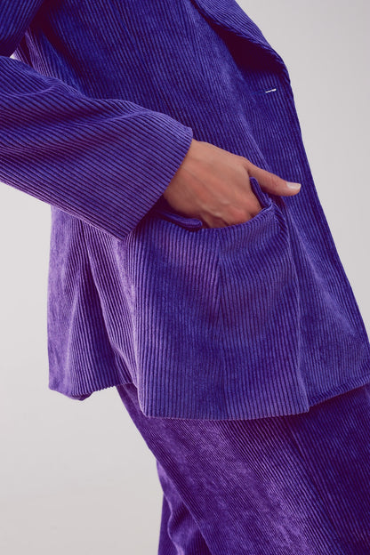 Americana con botones de estilo vintage de pana en morado