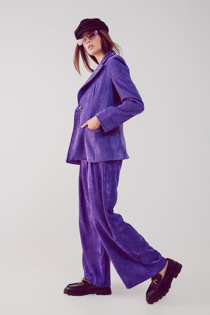 Americana con botones de estilo vintage de pana en morado