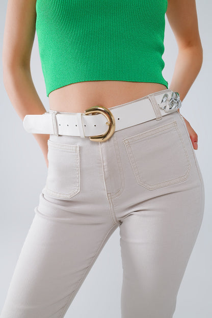 bEIGE Skinny Flared Jeans Con Bolsillo Delantero