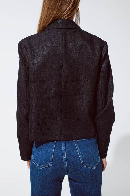 Blazer corto y holgado con diseño de vichy y detalles metálicos en negro