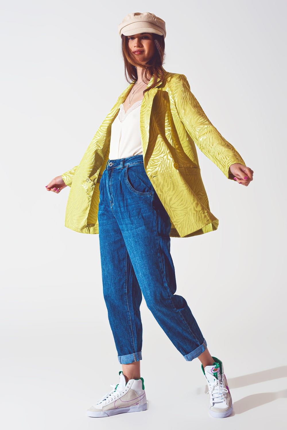 Blazer de estampado de cebra oversize en verde