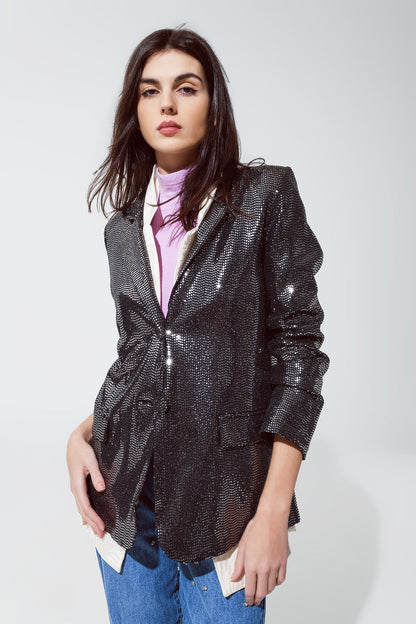 Blazer de lentejuelas relajado de fiesta en plata