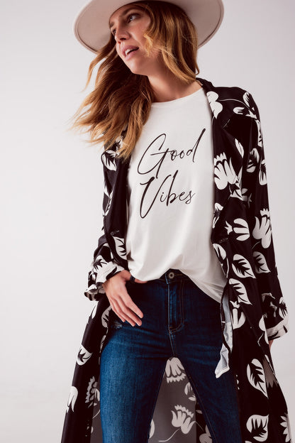Blazer larga negra con estampado