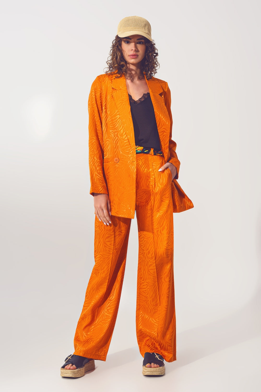 Blazer oversize con estampado de cebra en naranja