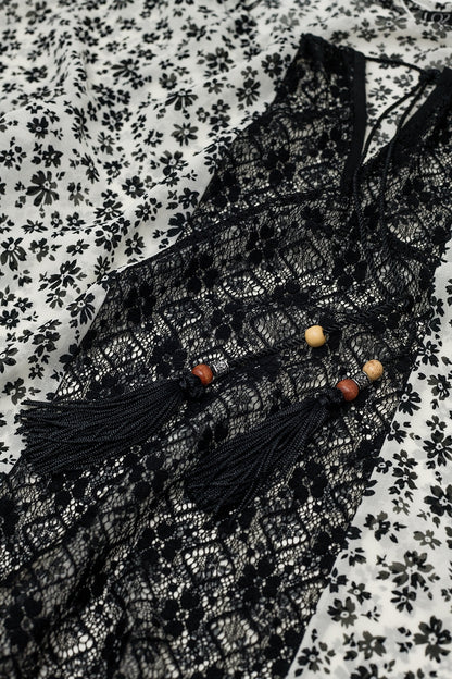 blusa de gasa con estampado de flores y detalle de encaje