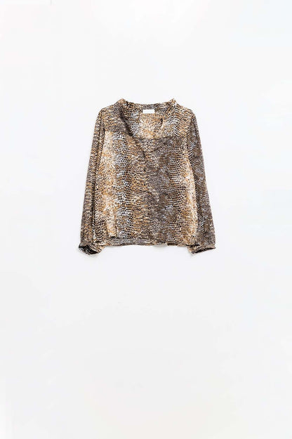 Blusa de gasa con estampado de leopardo marrón