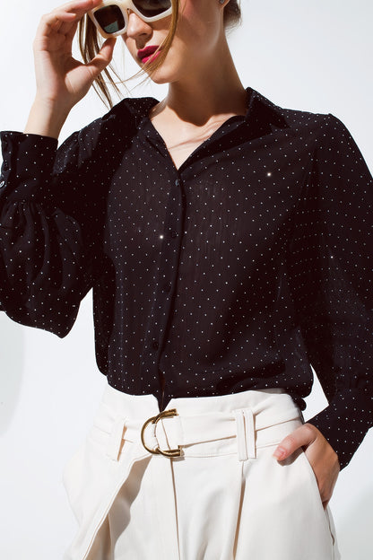 Blusa en negro con detalle de strass
