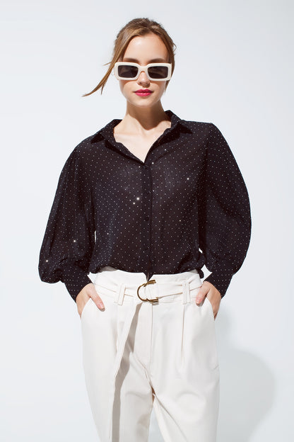 Blusa en negro con detalle de strass