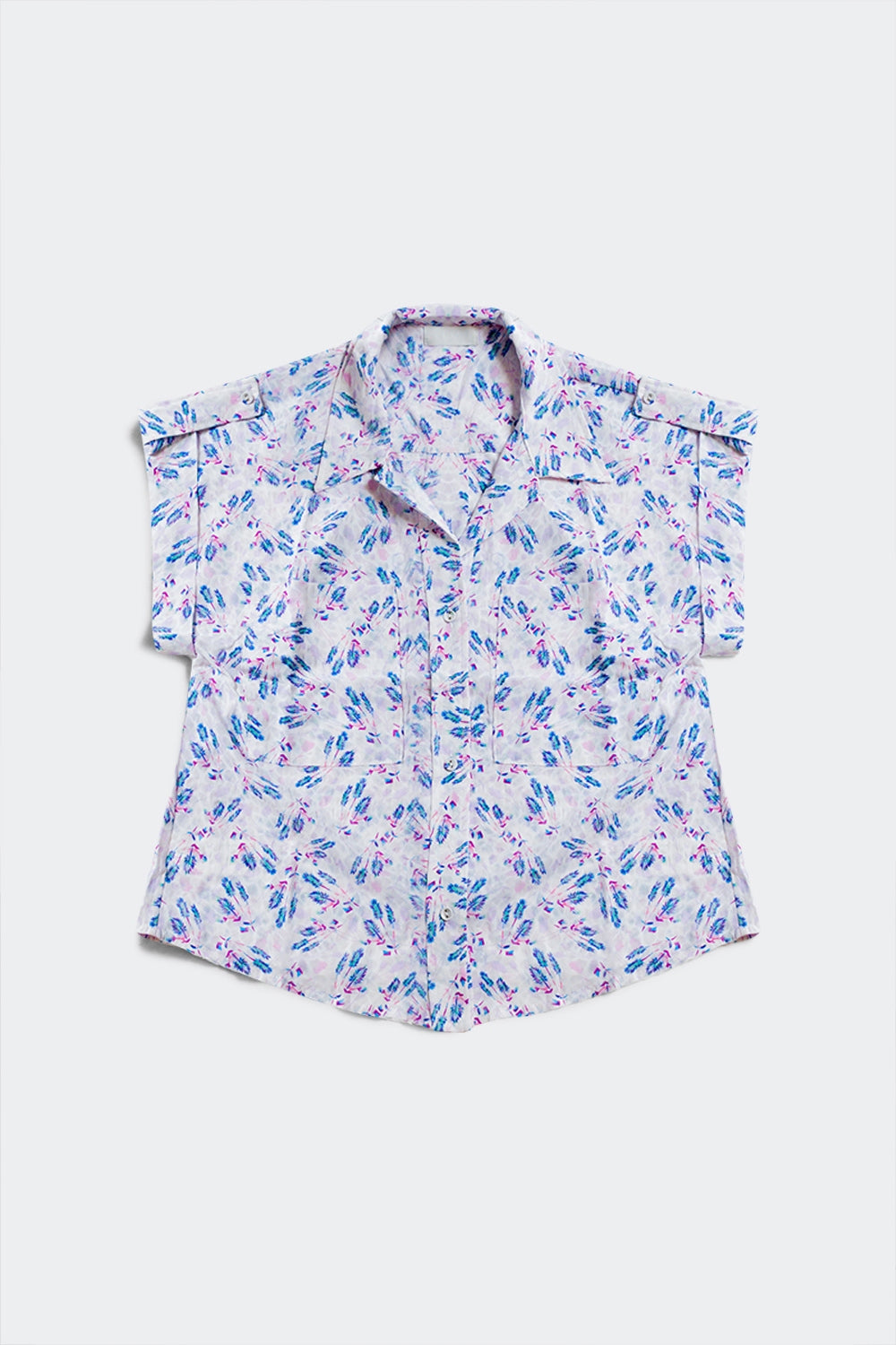 Blusa morada con bolsillos y estampado de florecitas