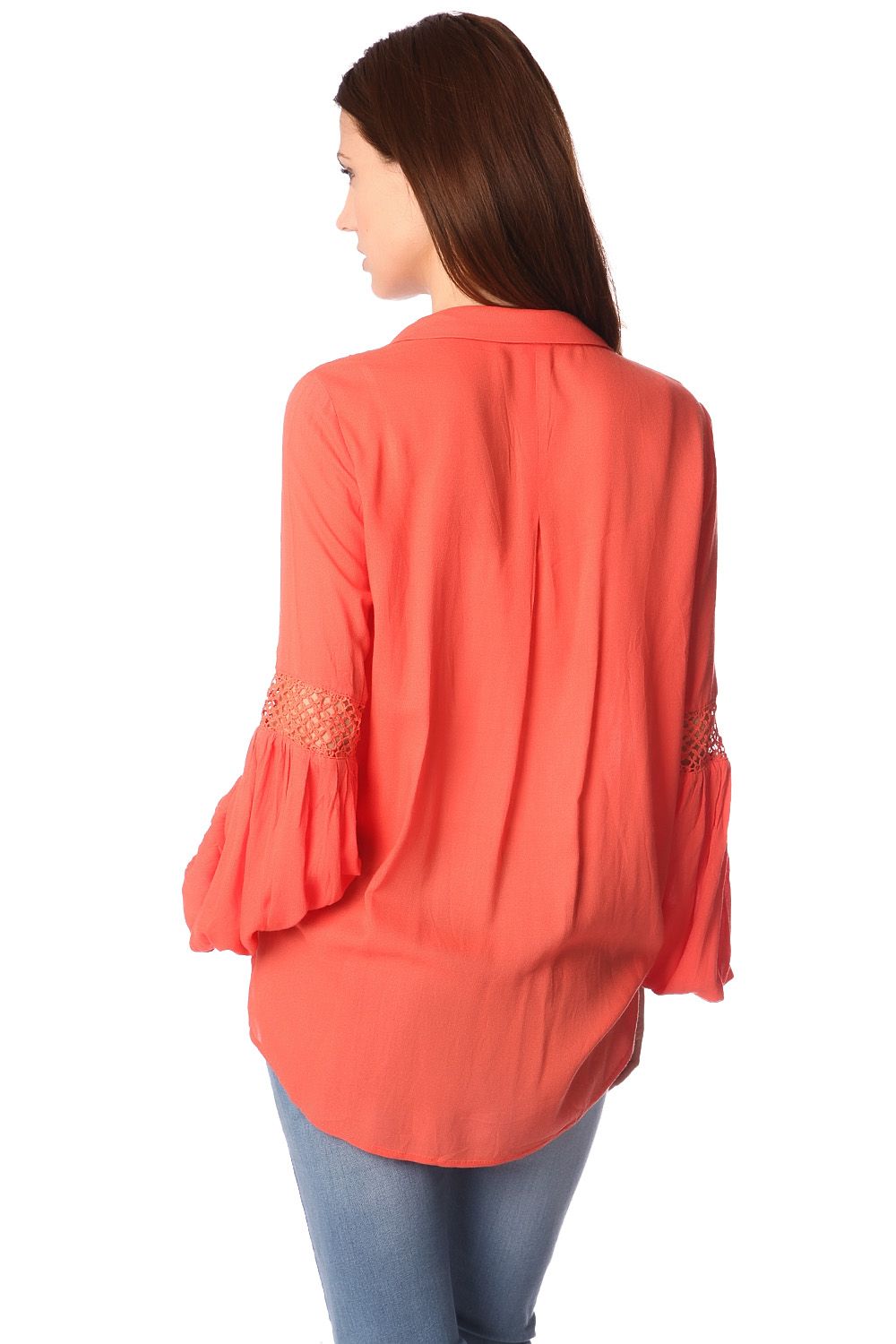 Blusa naranja con parte delantera cruzada y detalle drapeado