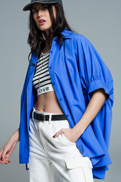 Blusa oversize azul de manga corta