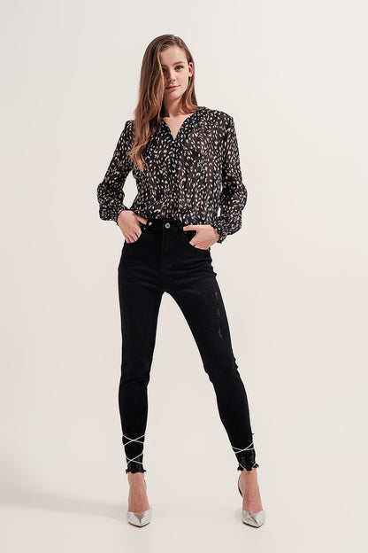 Blusa transparente de manga larga con estampado