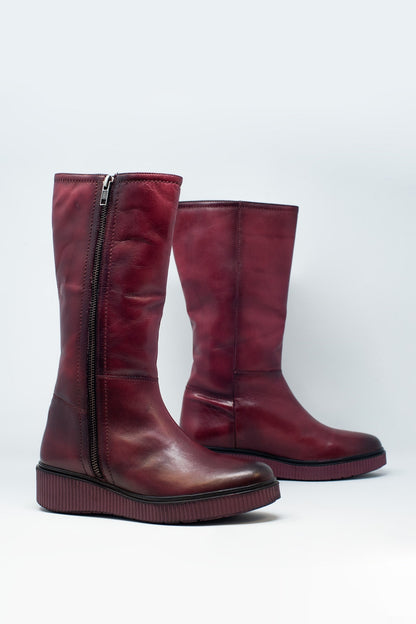 Botas con cremallera gruesos en granate