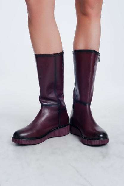Botas con cremallera gruesos en granate