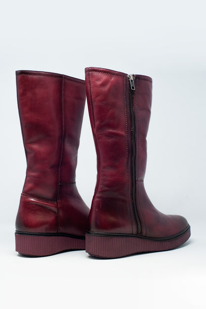 Botas con cremallera gruesos en granate