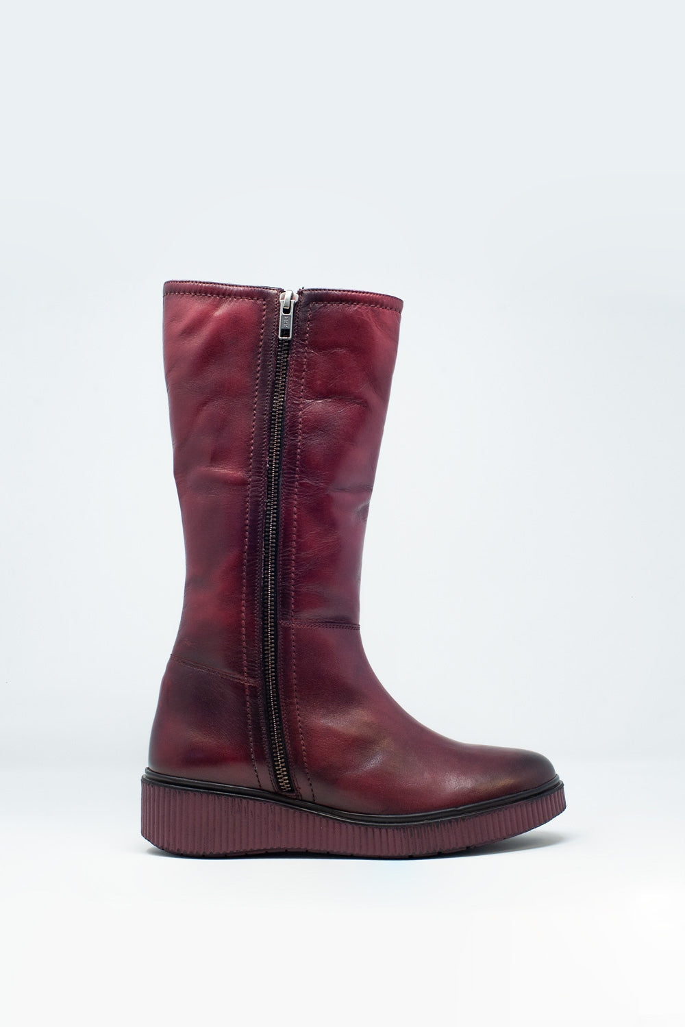 Botas con cremallera gruesos en granate