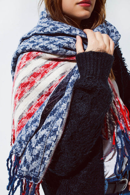 Bufanda americana estilo Houndstooth en blanco rojo y azul