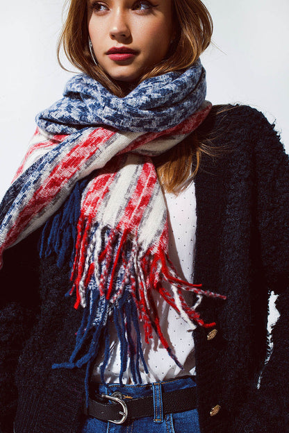 Bufanda americana estilo Houndstooth en blanco rojo y azul