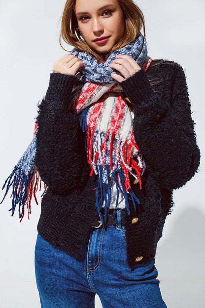 Bufanda americana estilo Houndstooth en blanco rojo y azul