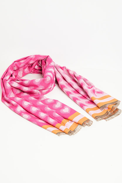 bufanda rosa suave con estampado de corazones