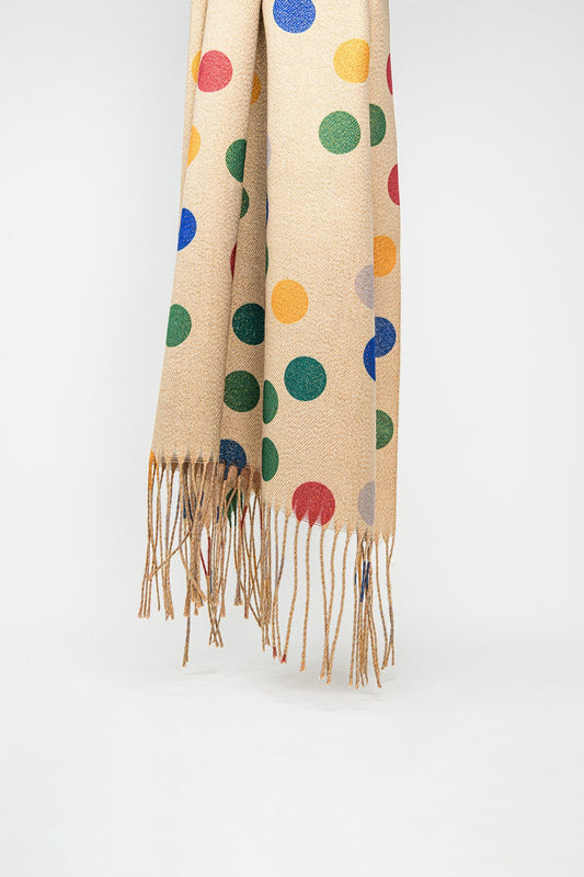Q2 Bufanda suave de lunares multicolores en beige